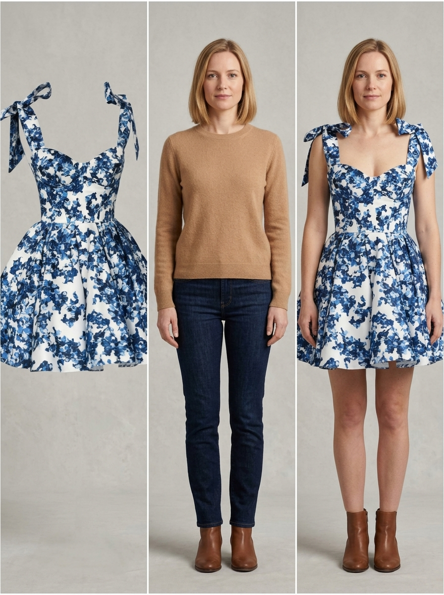 AI virtual try-on result — outfit preview generated automatically from Instagram comment