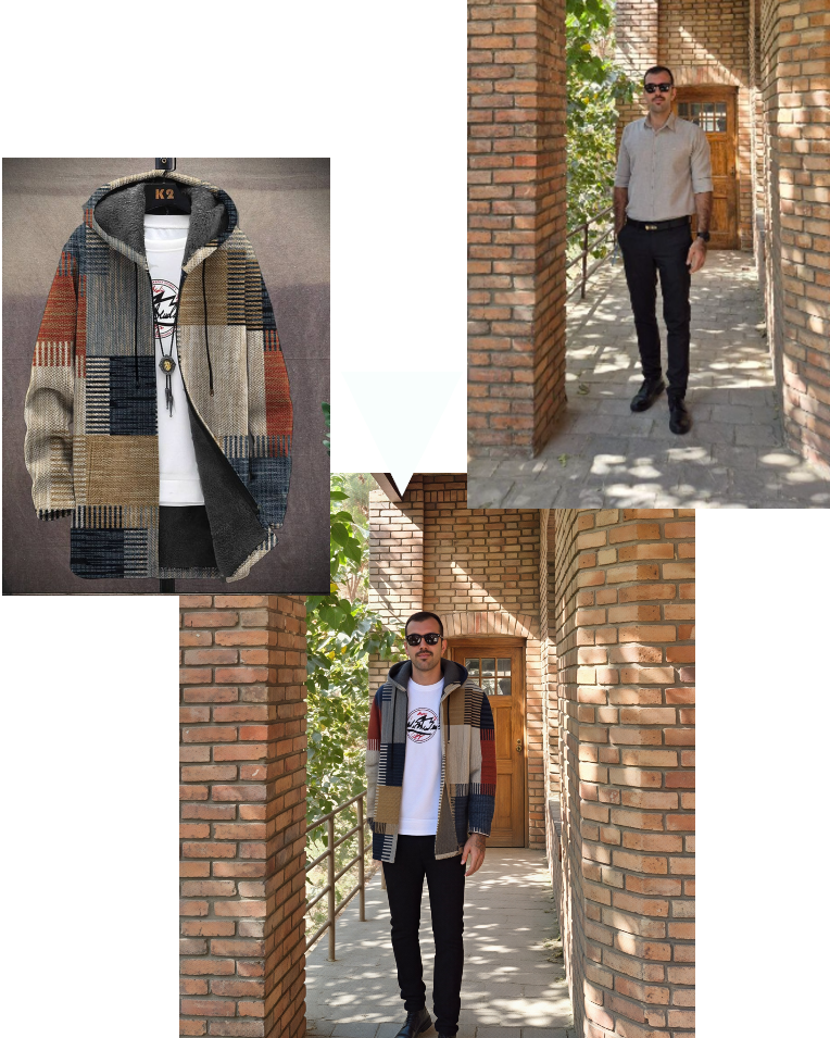 Automated virtual try-on result — customer wearing product photo sent to Instagram bot
